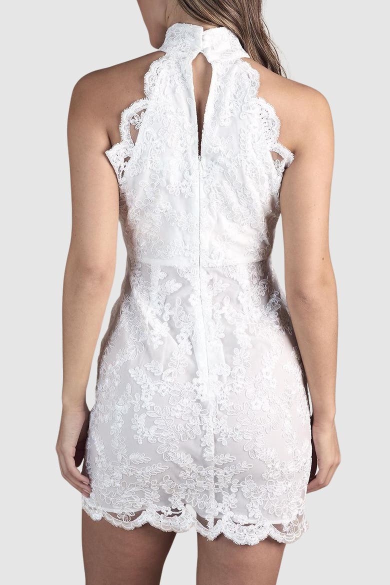 High Neck Mesh Mini Wedding Dress, Alternate, color, Ivory