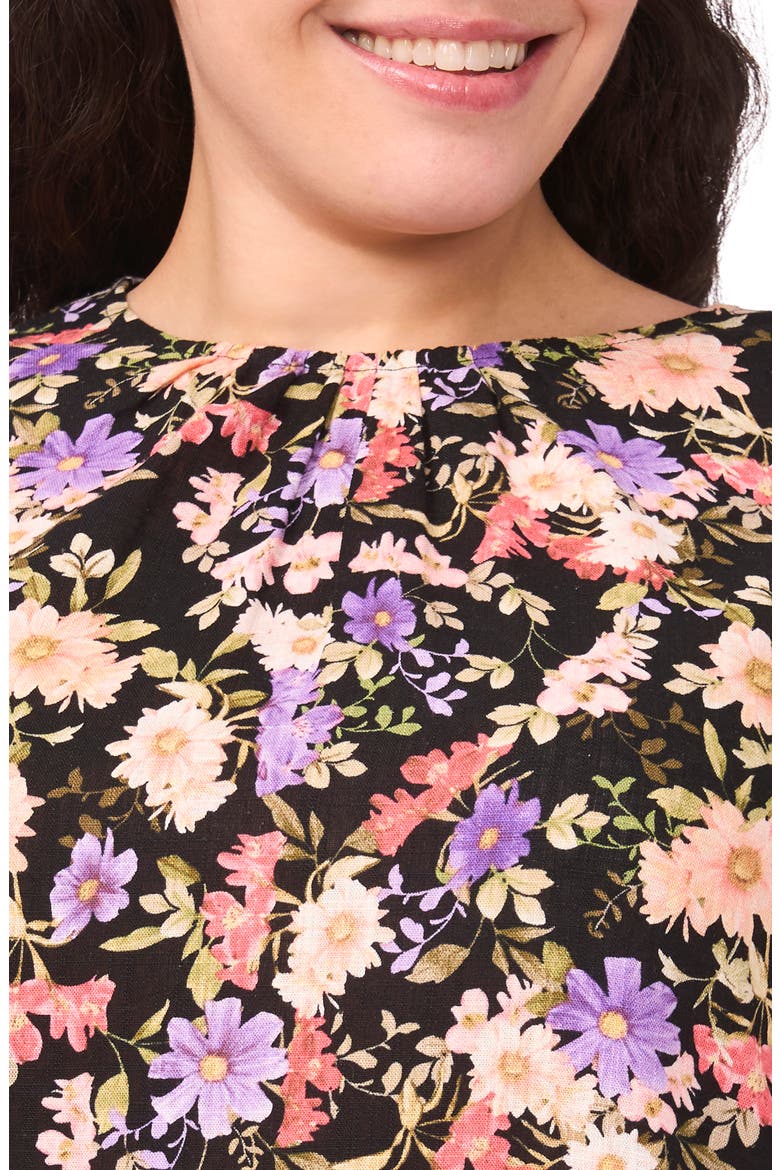Floral Puff Sleeve Peplum Top, Alternate, color, RICH BLACK