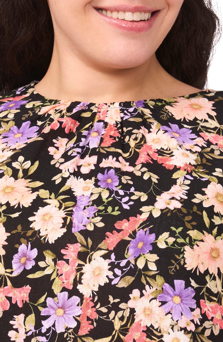 CeCe Floral Puff Sleeve Peplum Top, Alternate, color, Rich Black