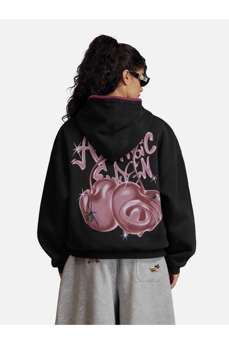 Boxy Spider Cherry Hoodie, Alternate, color, Black