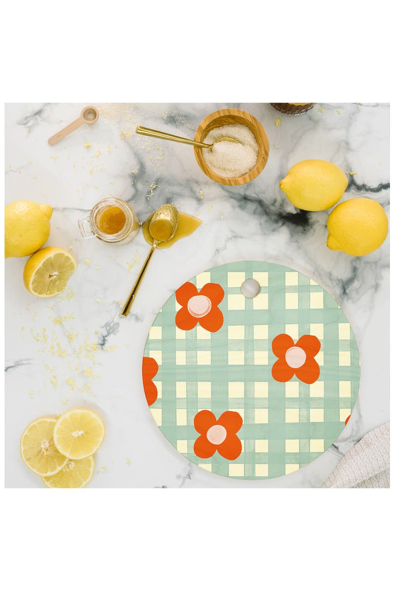 Red Floral Wood Cutting Board, Alternate, color, BLUE