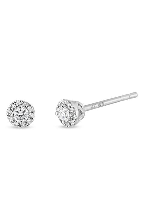 Icon 18K White Gold Round Diamond Halo Stud Earrings