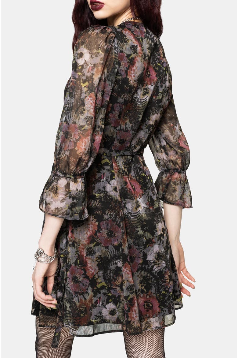 Mortua Grunge Floral Print Mini Dress, Alternate, color, Black