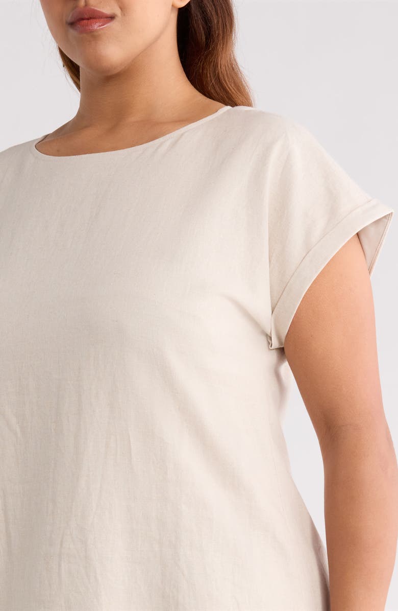 Jones New York Side Button Short Sleeve Linen Blend Dress, Alternate, color, Natural Stone