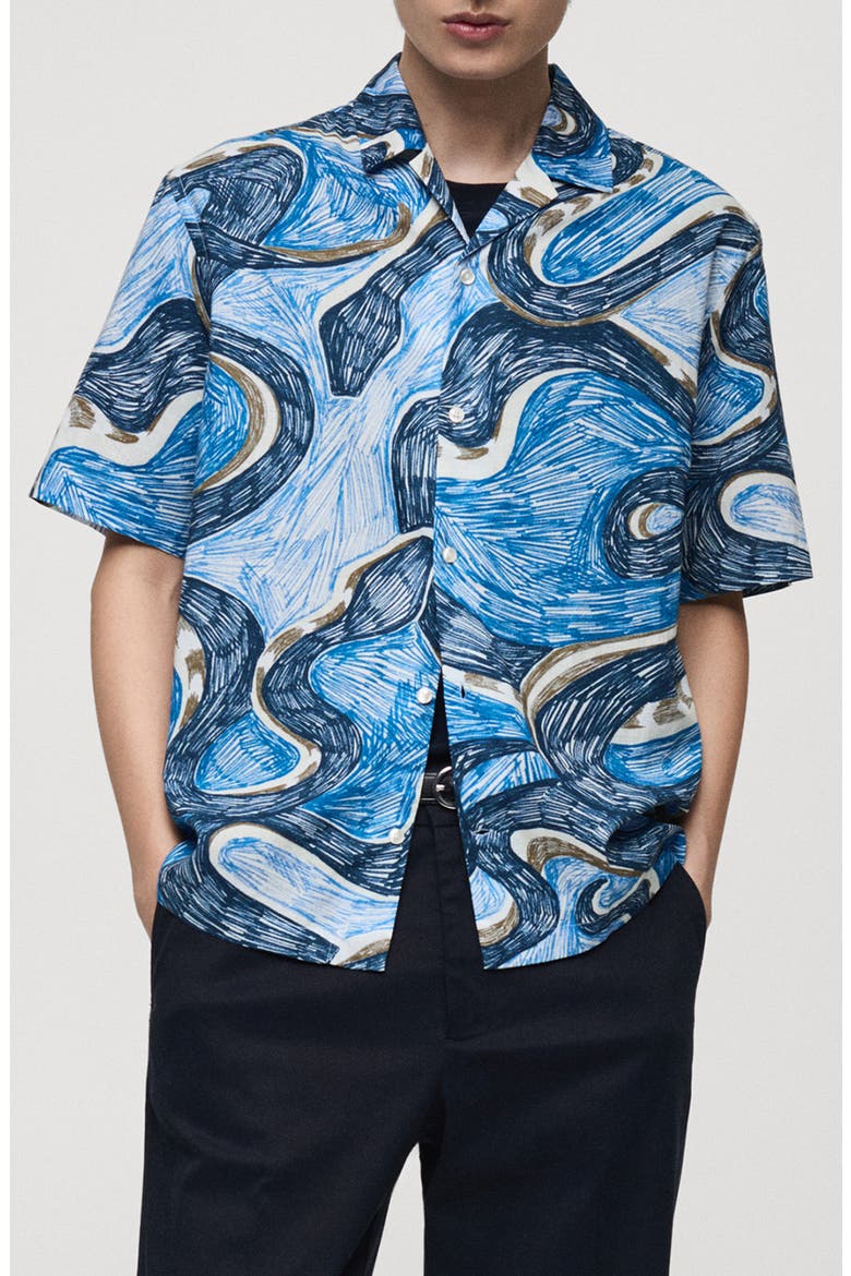 Regular Fit Print Camp Shirt, Main, color, BLUE
