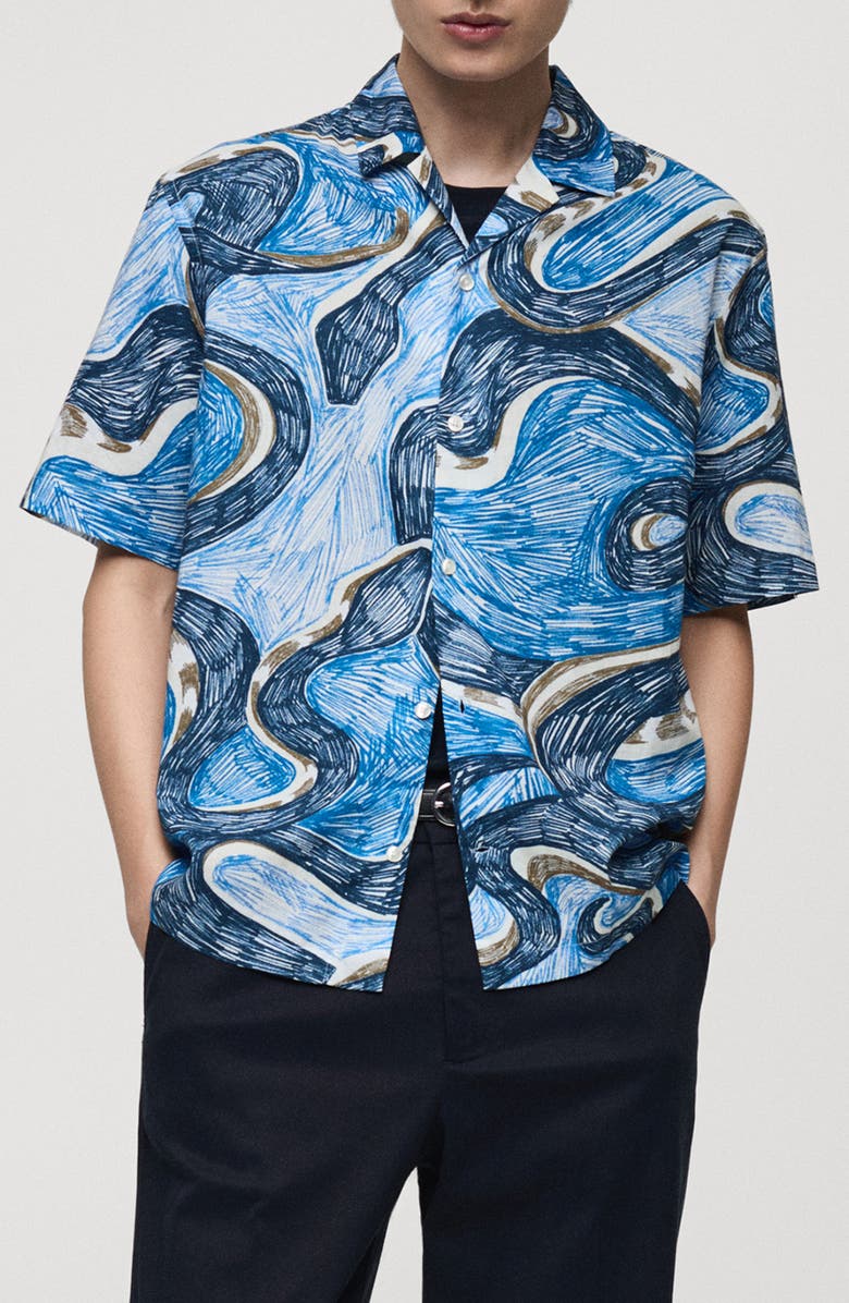 MANGO Regular Fit Print Camp Shirt, Main, color,