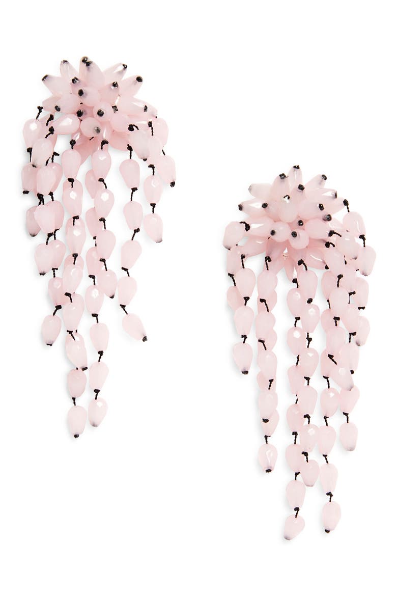 Hanabi Beaded Clip-On Drop Earrings, Main, color, DRAGEE/ SILVER