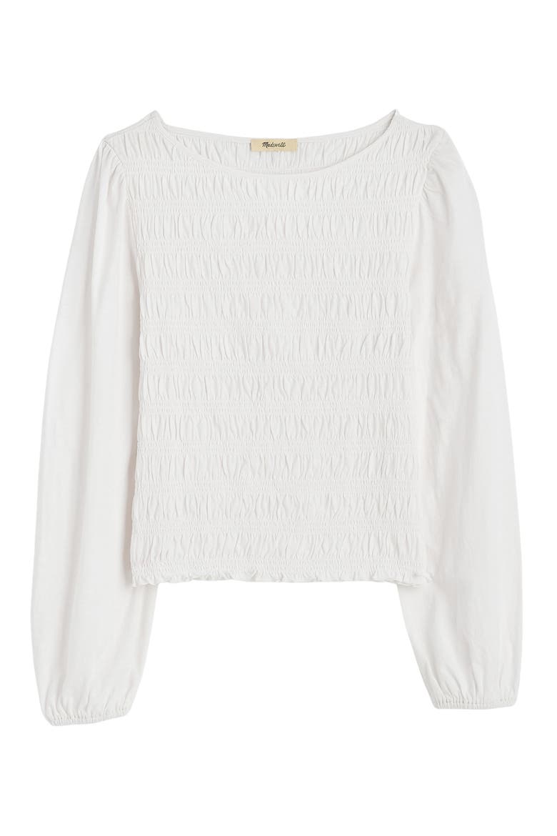 Smocked Boat Neck Long Sleeve Cotton Top, Alternate, color, VINTAGE IVORY