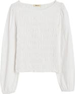 Madewell Smocked Boat Neck Long Sleeve Cotton Top