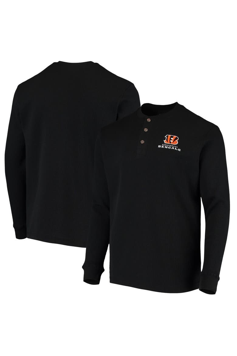 Men's Dunbrooke Black Cincinnati Bengals Logo Maverick Thermal Henley Long Sleeve T-Shirt, Main, color, Black