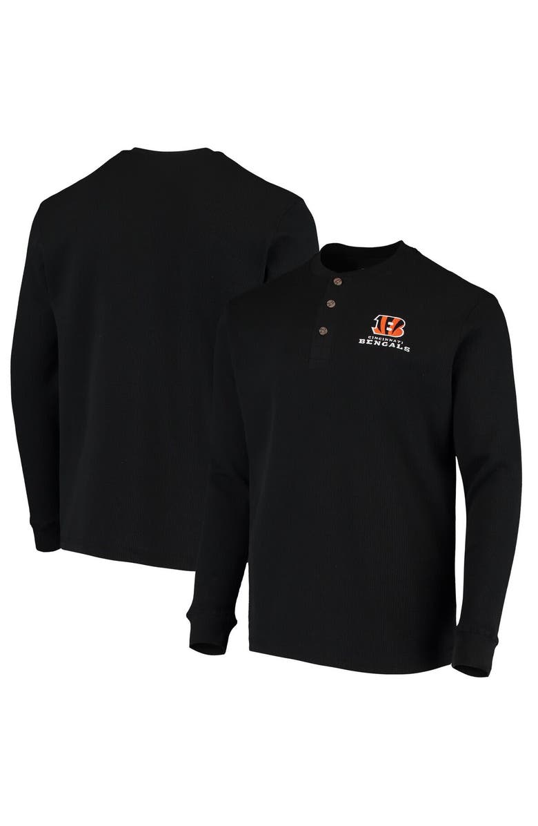 DUNBROOKE Men's Dunbrooke Black Cincinnati Bengals Logo Maverick Thermal Henley Long Sleeve T-Shirt, Main, color, Black