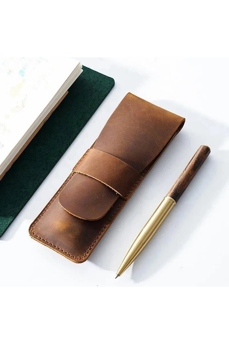 Paiman Leather Pen Holder | Handmade Leather Fountain Pen Pouch, Alternate, color, Brown