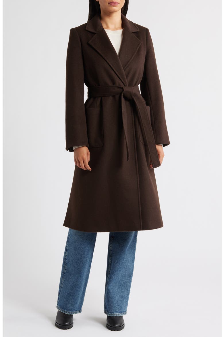 Longline Wrap Coat, Main, color, CHOCOLATE