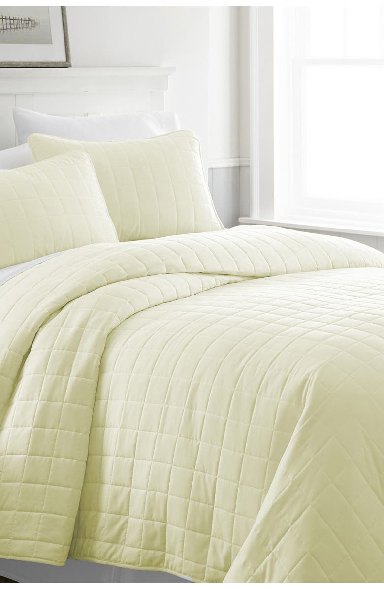 IENJOY HOME Home Spun Home Spun Premium Ultra Soft Square Pattern Quilted King Coverlet Set - Yellow, Main, color, Yellow