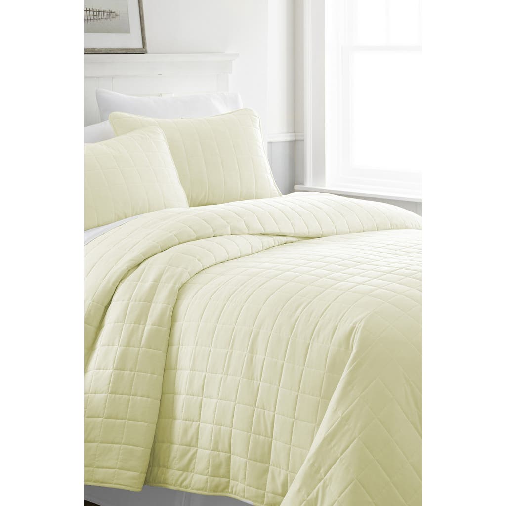 Ienjoy Home Home Spun Home Spun Premium Ultra Soft Square Pattern Quilted King Coverlet Set In Yellow