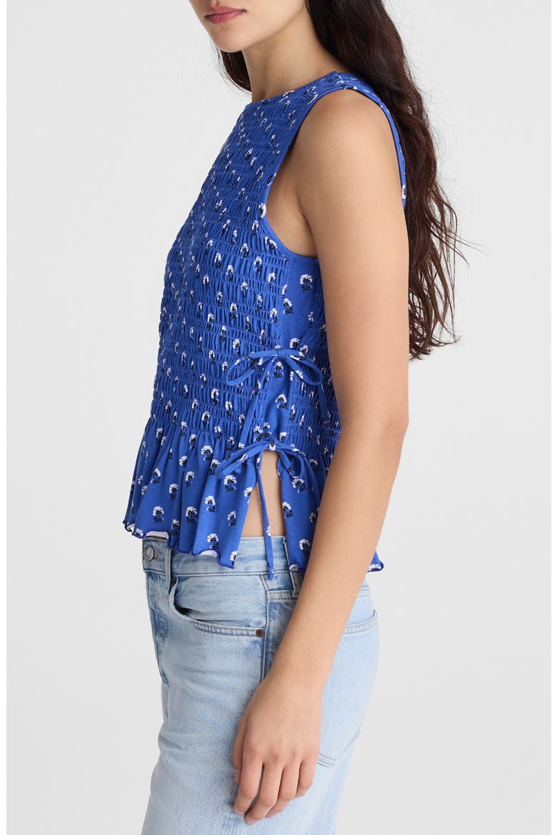 Side Tie Smocked Tank, Alternate, color, RETRO BLUE