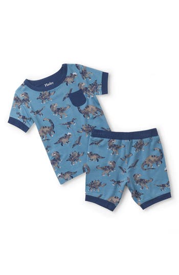 Hatley Kids' Broken Dino Stamp Short Pajamas In Blue Heaven