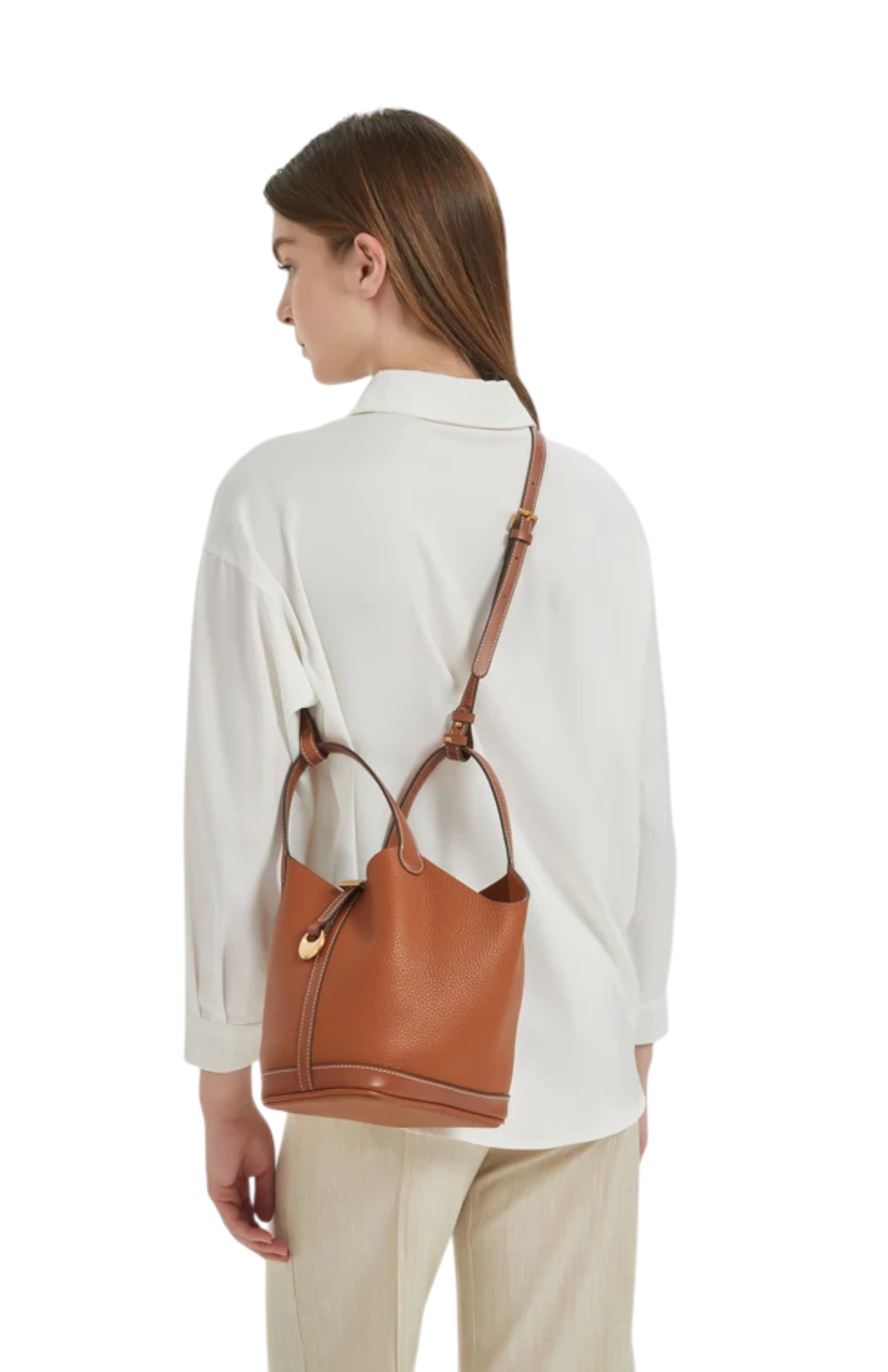 Monaco Genuine Pebble Leather Bucket Bag, Alternate, color, Brown