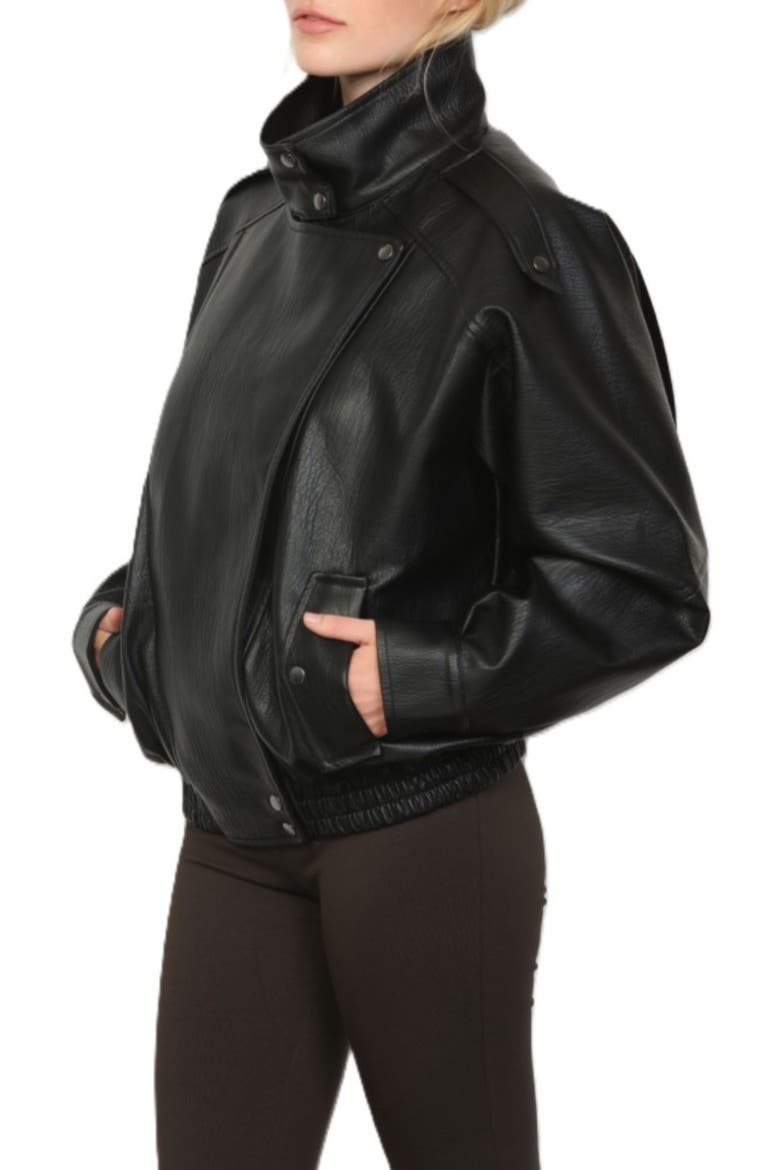 Textured Faux Leather Jacket, Alternate, color, BLACK