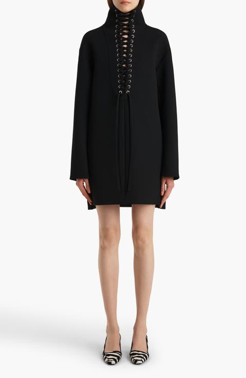 Lee Lace-Up Long Sleeve Double Face Crepe Dress