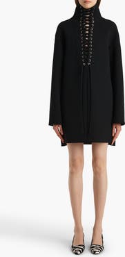 Khaite Lee Lace-Up Long Sleeve Double Face Crepe Dress