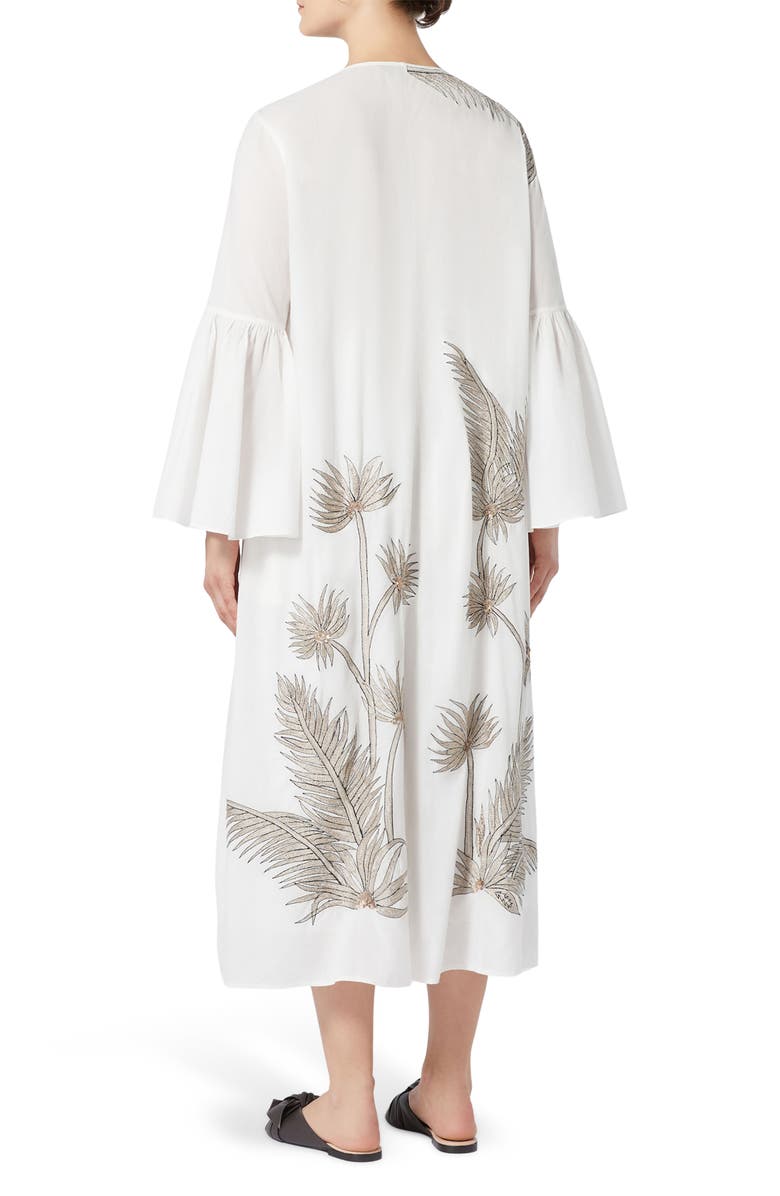 Marina Rinaldi York Metallic Floral Crystal Detail Long Sleeve Cotton Dress, Alternate, color, Optical White