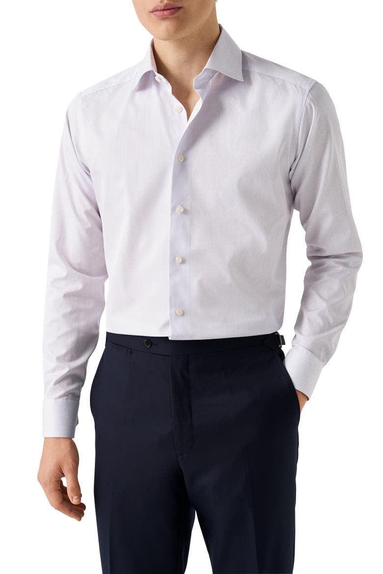 Slim Fit Stripe Cotton Twill Dress Shirt, Main, color, LIGHT PURPLE