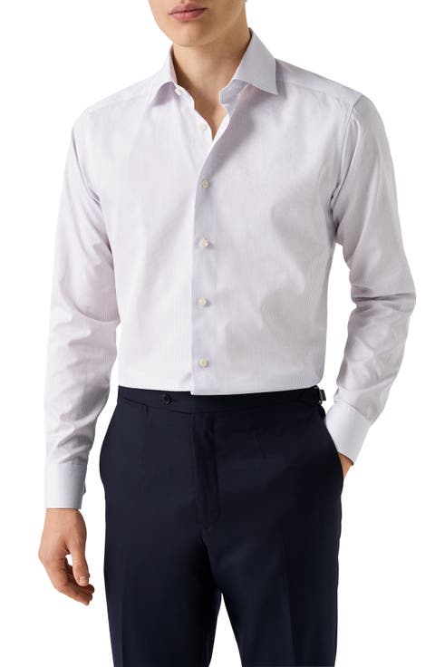 Slim Fit Stripe Cotton Twill Dress Shirt