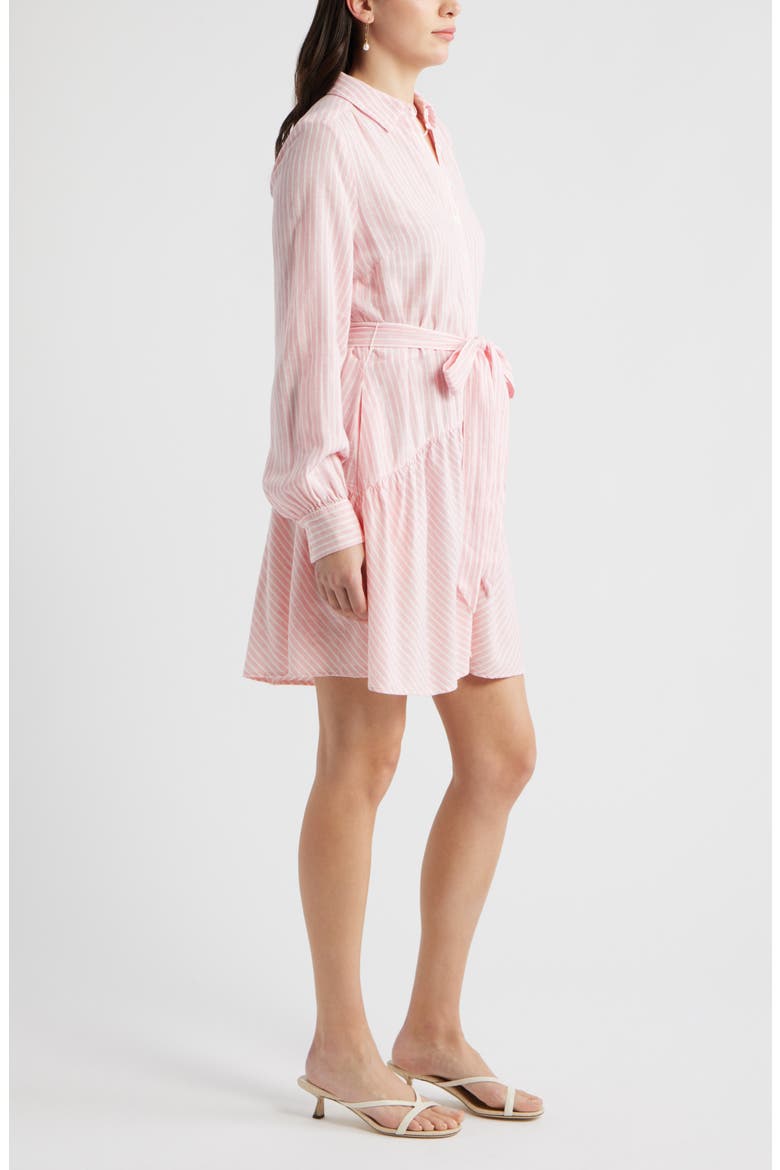 Long Sleeve Linen Blend Mini Shirtdress, Alternate, color, PINK- IVORY PENNY STRIPE
