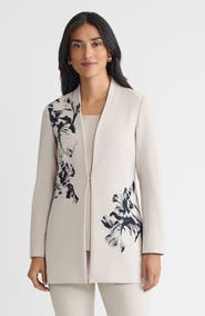 Ming Wang Floral Printed Stretch Deco Crepe Jacket