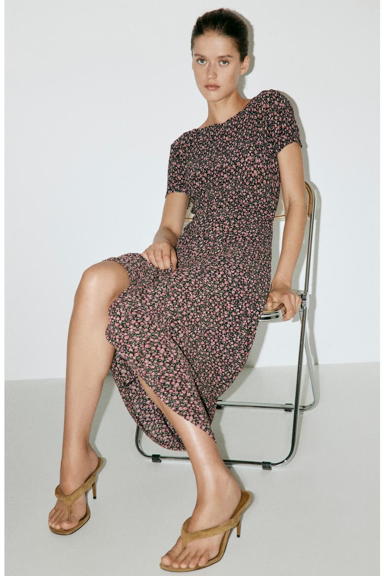 Floral Print A-Line Dress, Alternate, color, BLACK