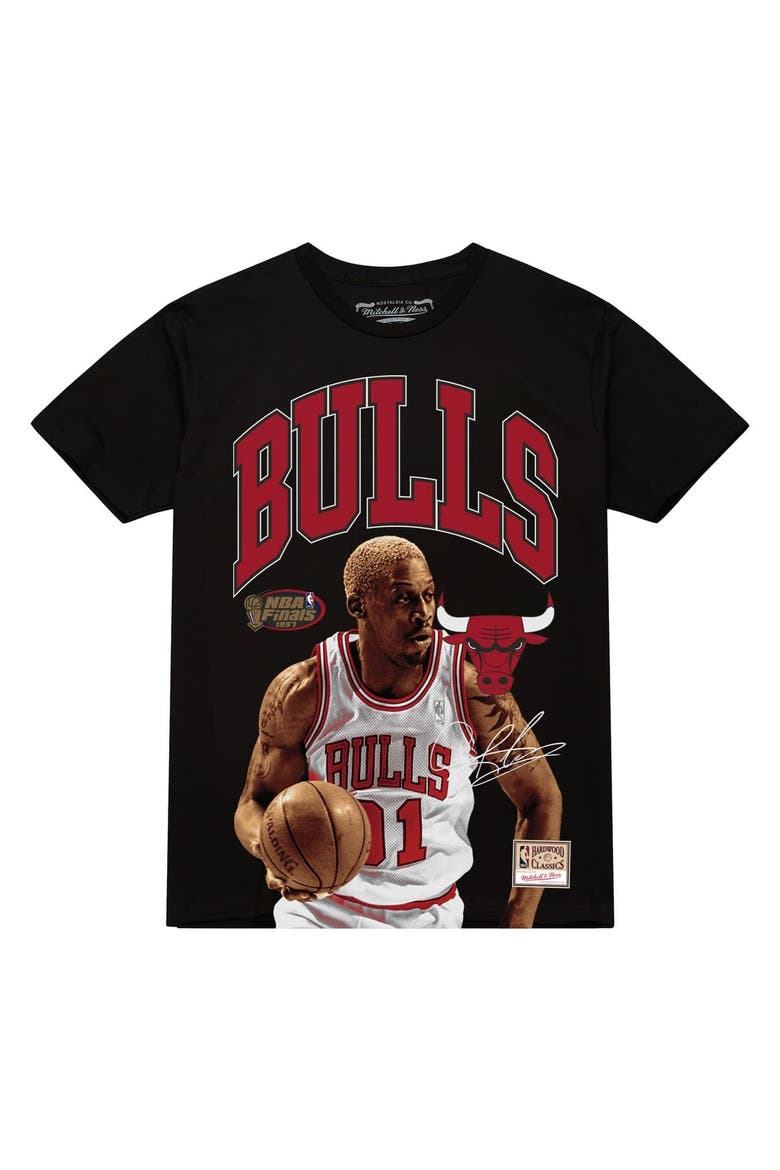 Men's Mitchell & Ness Dennis Rodman Black Chicago Bulls Hardwood Classics Player Arch T-Shirt, Alternate, color, Black