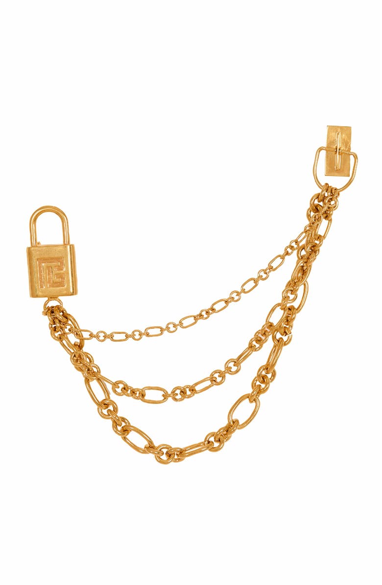 Balmain Sync Brass Brooch With Chains, Main, color, 