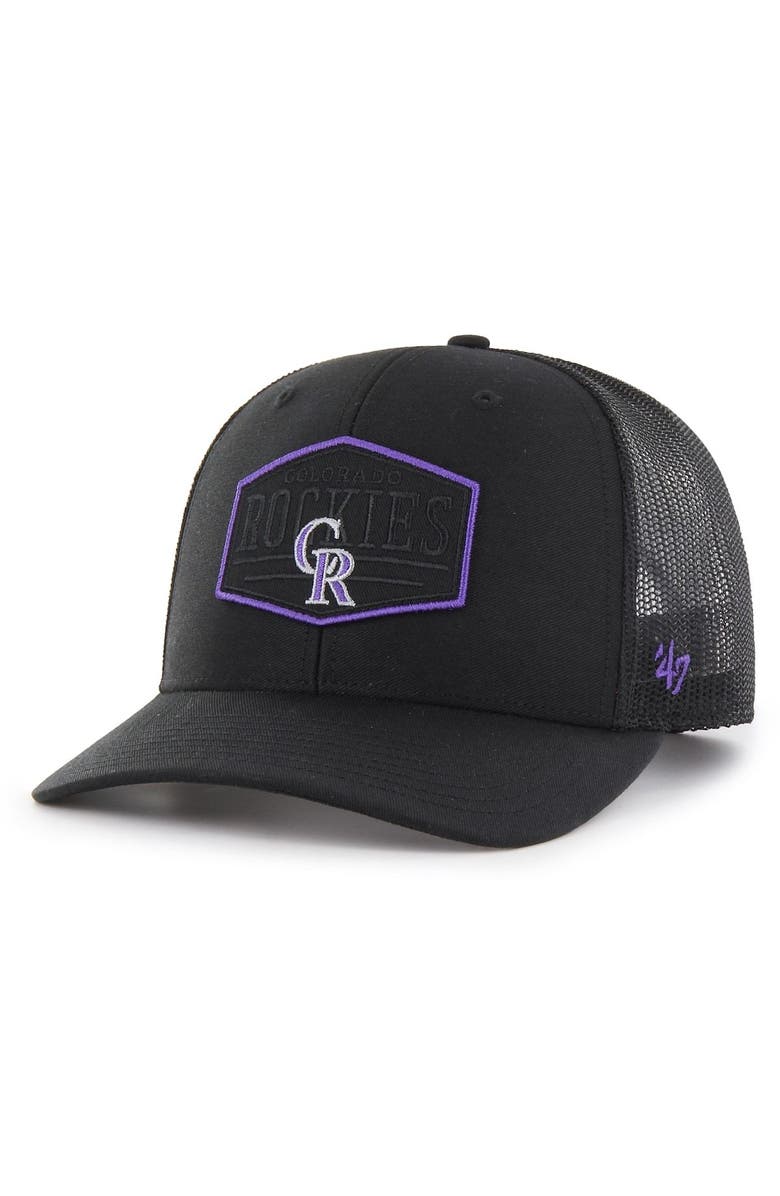 '47 Men's '47 Black Colorado Rockies Ridgeline Tonal Patch Trucker Adjustable Hat, Main, color, 