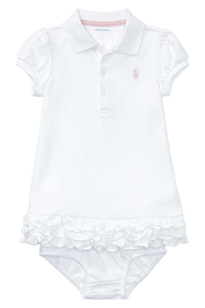 'Cupcake' Ruffle Hem Polo Dress & Bloomers, Main, color, WHITE