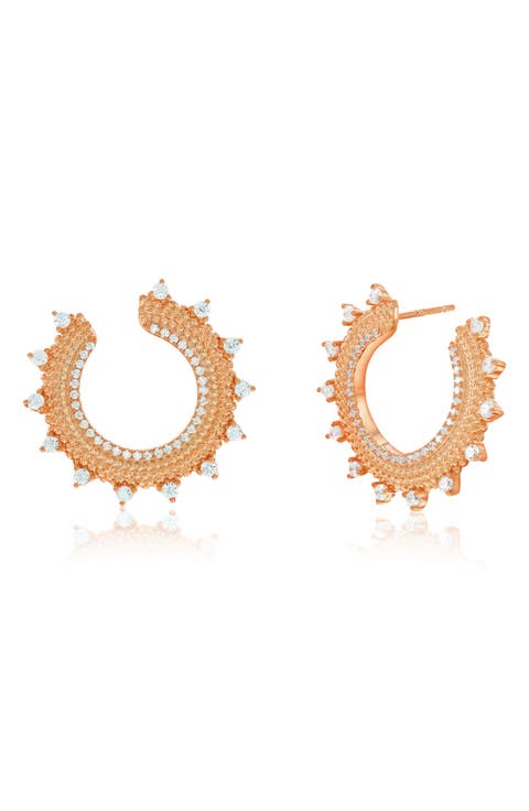 Cubic Zirconia Milgrain Sunburst Frontal Hoop Earrings