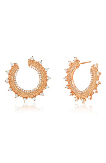 Suzy Levian Cubic Zirconia Milgrain Sunburst Frontal Hoop Earrings