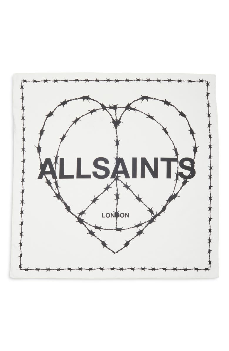 AllSaints Barb Heart Silk Square Bandana, Main, color, 