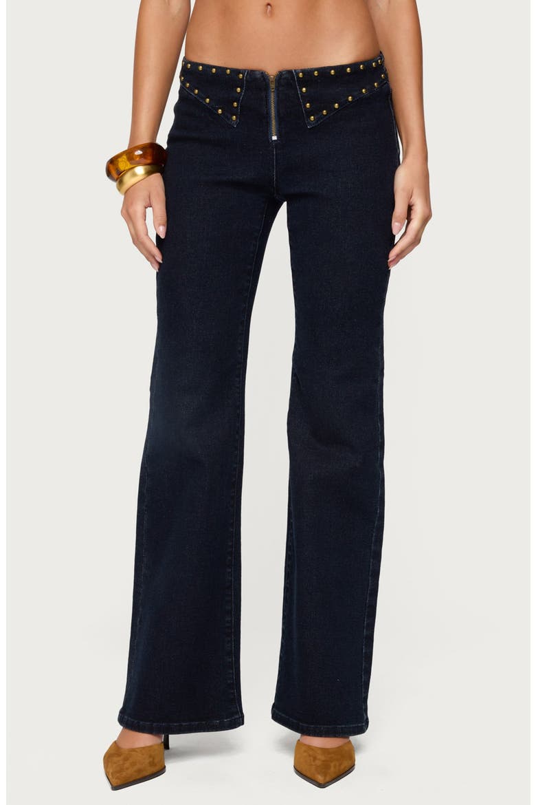 Carys Low Rise Stud Flare Jeans, Main, color, DARK-BLUE