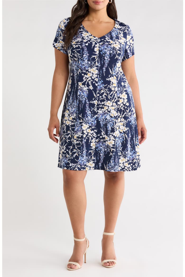 Floral Fit & Flare Dress, Main, color, SLATE