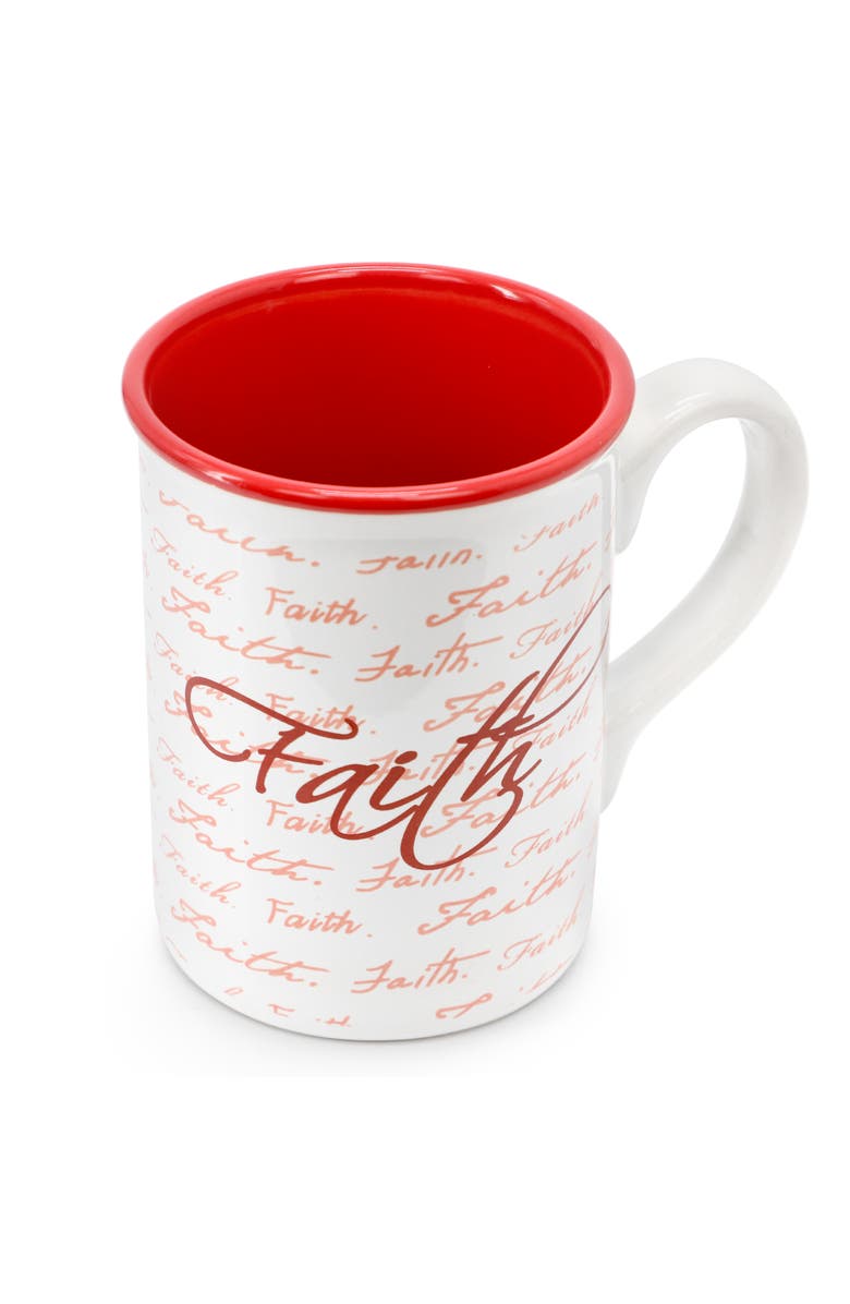 Gibson Home Inspirational Words Faith 4 Piece 16 Ounce Stoneware Mug Set, Alternate, color, Red