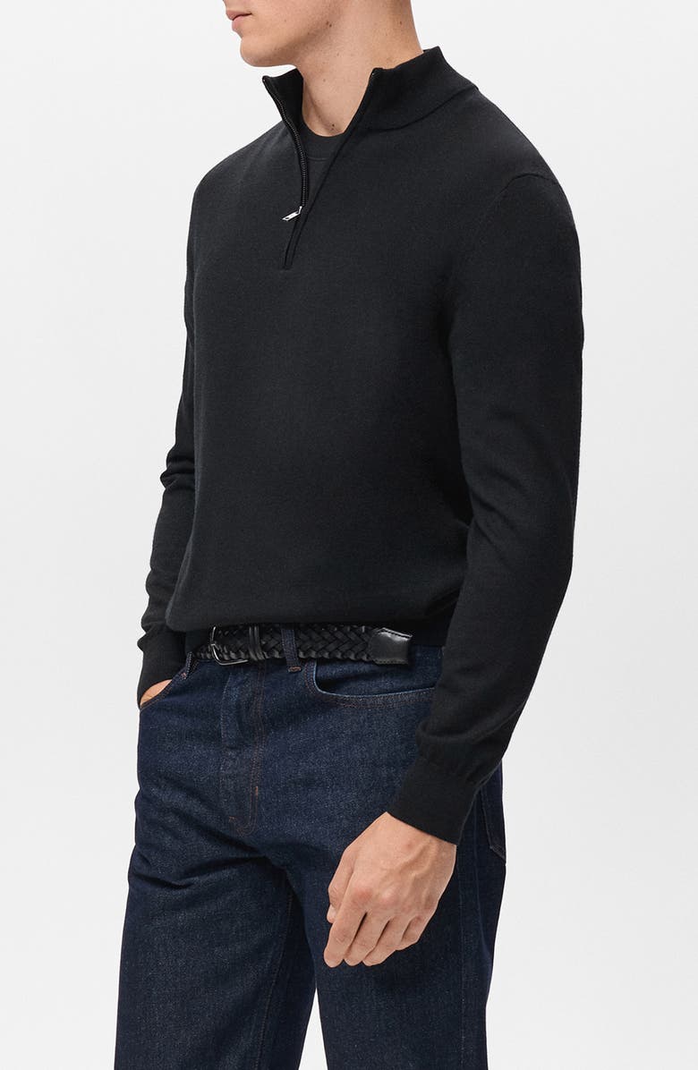 MANGO Perkins Wool Quarter Zip Sweater, Alternate, color, Black
