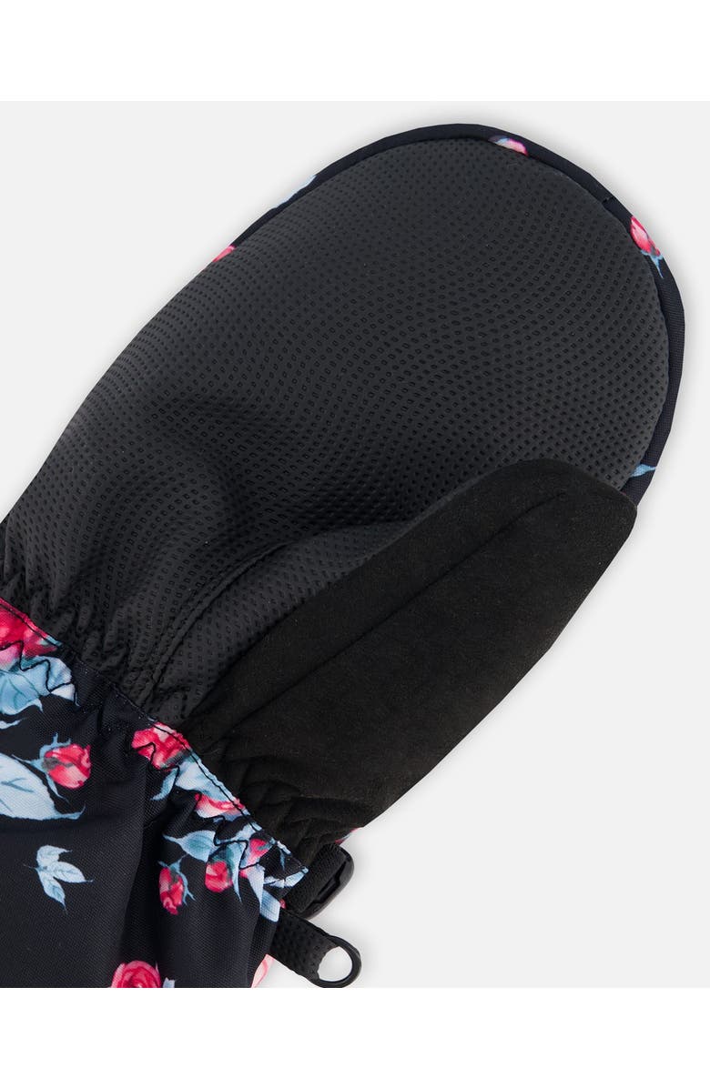 Deux par Deux Little Girl's Technical Mittens Black Printed Roses, Alternate, color, 