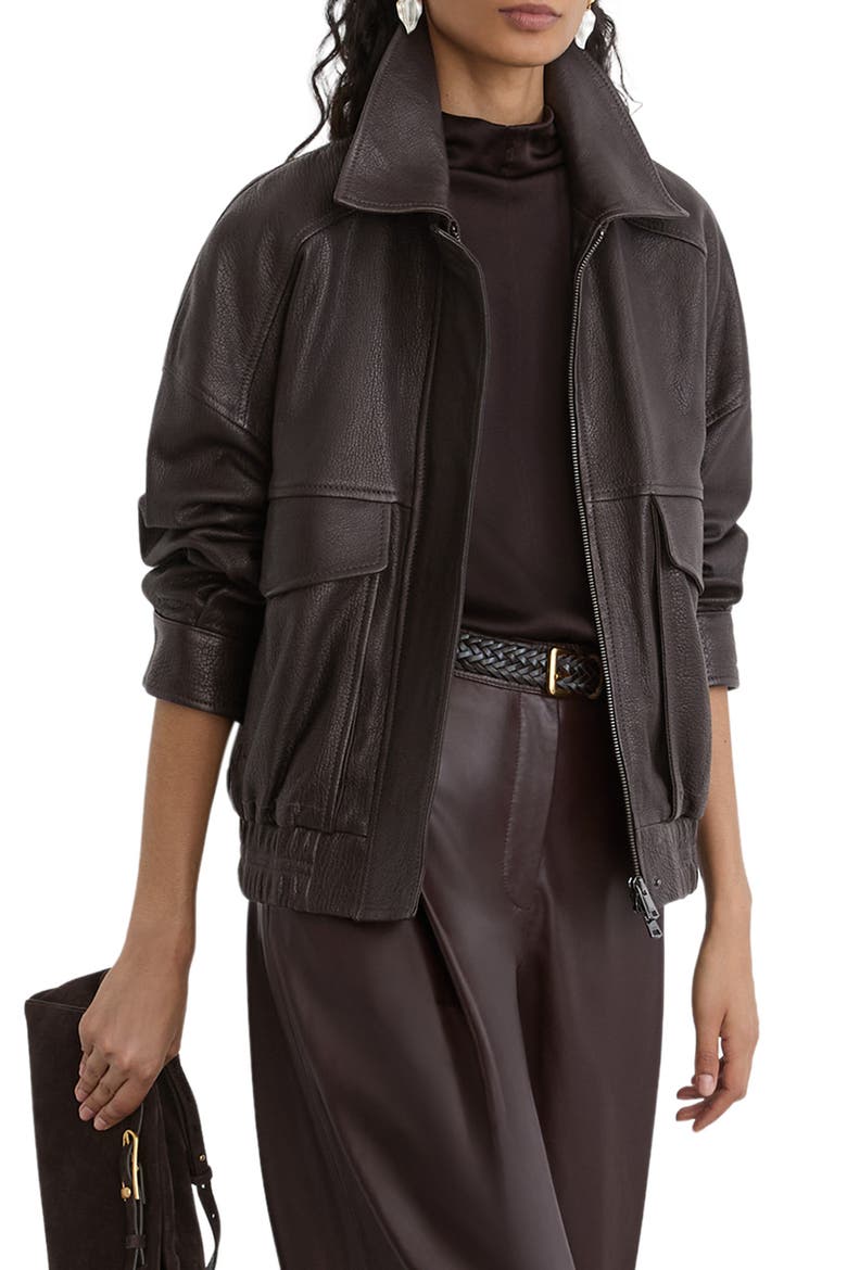 Petra Leather Jacket, Alternate, color, EBONY BROWN