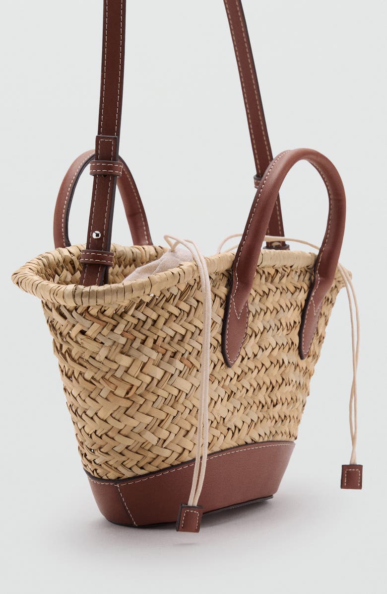 MANGO Small Double Handle Natural Fiber Crossbody Bag, Alternate, color, Leather