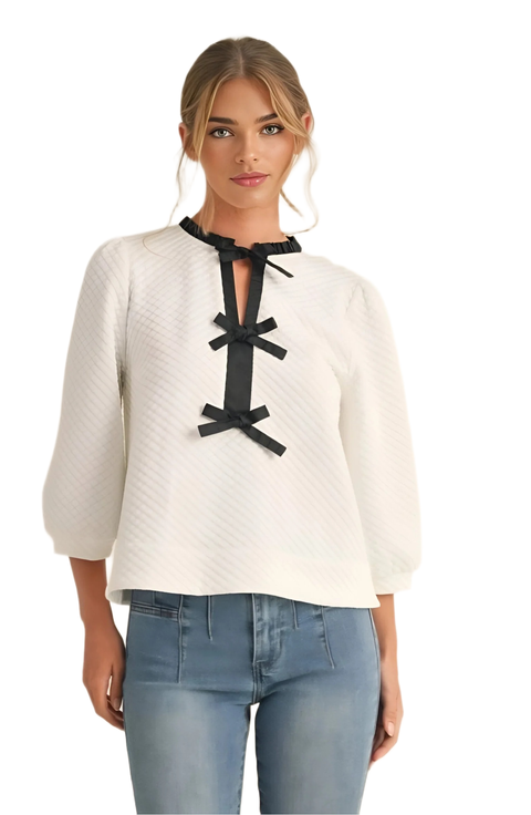 Textured Blouse with Bow Accents