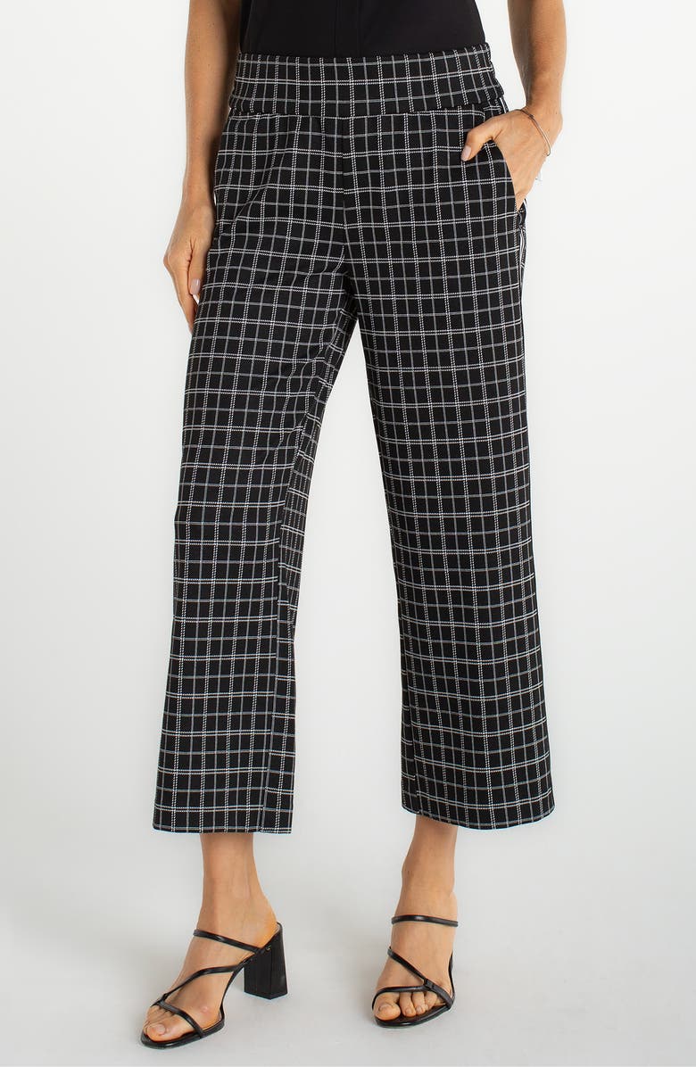 Liverpool Los Angeles Mabel Plaid Pull-On Crop Wide Leg Pants, Main, color, Black White Plaid
