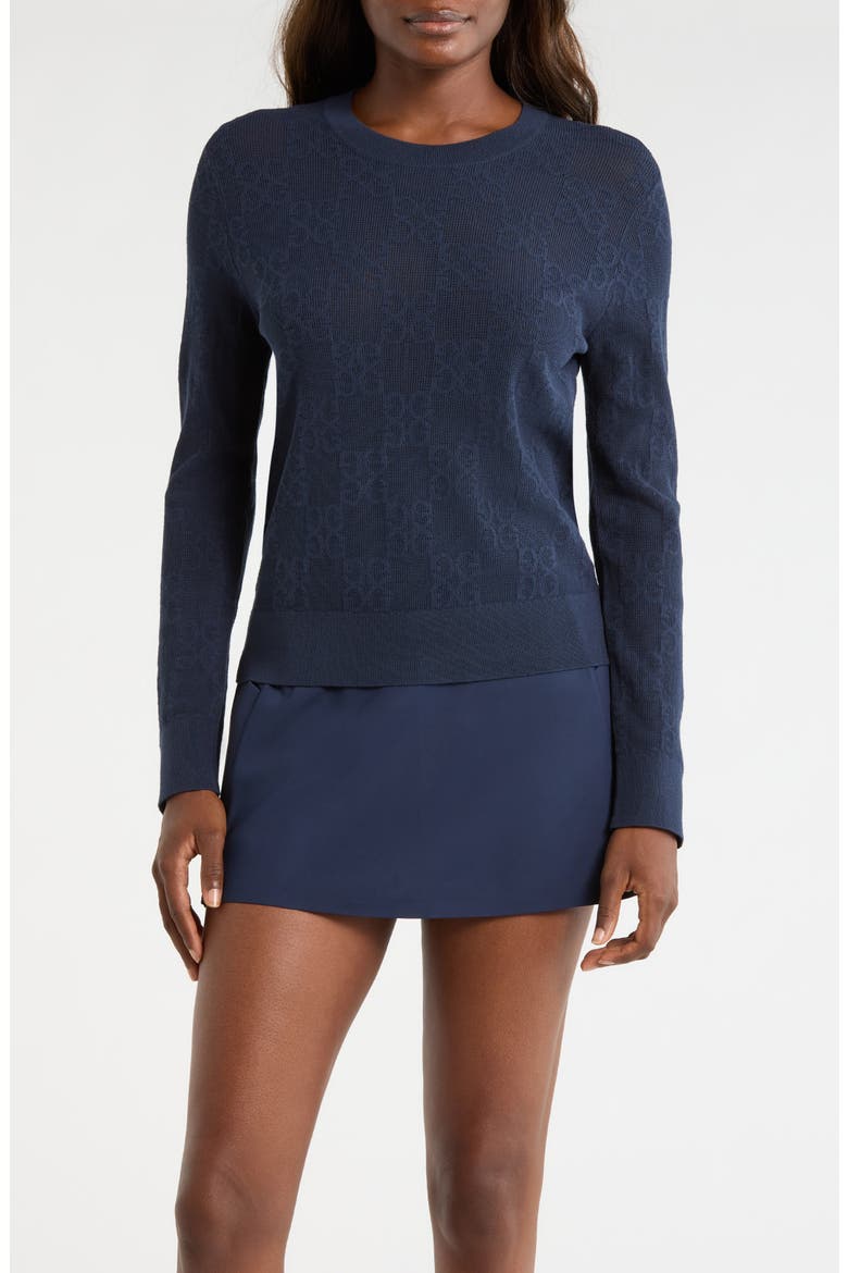 Pointelle Knit Crewneck Golf Sweater, Main, color, TWILIGHT