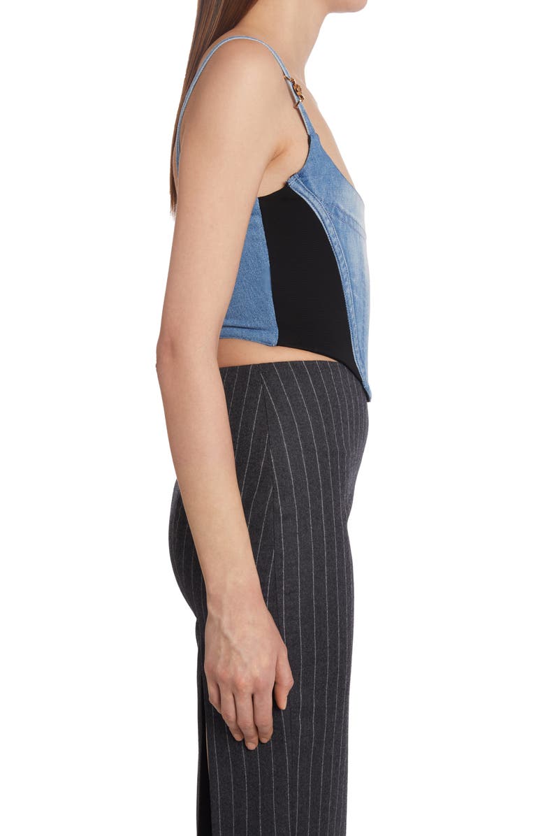 Versace Medusa Embellished Denim Corset Top, Alternate, color,