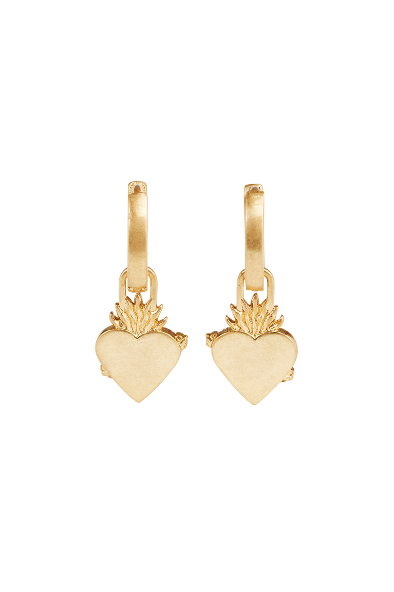 Sacred Heart Huggie Earrings, Alternate, color, Gold